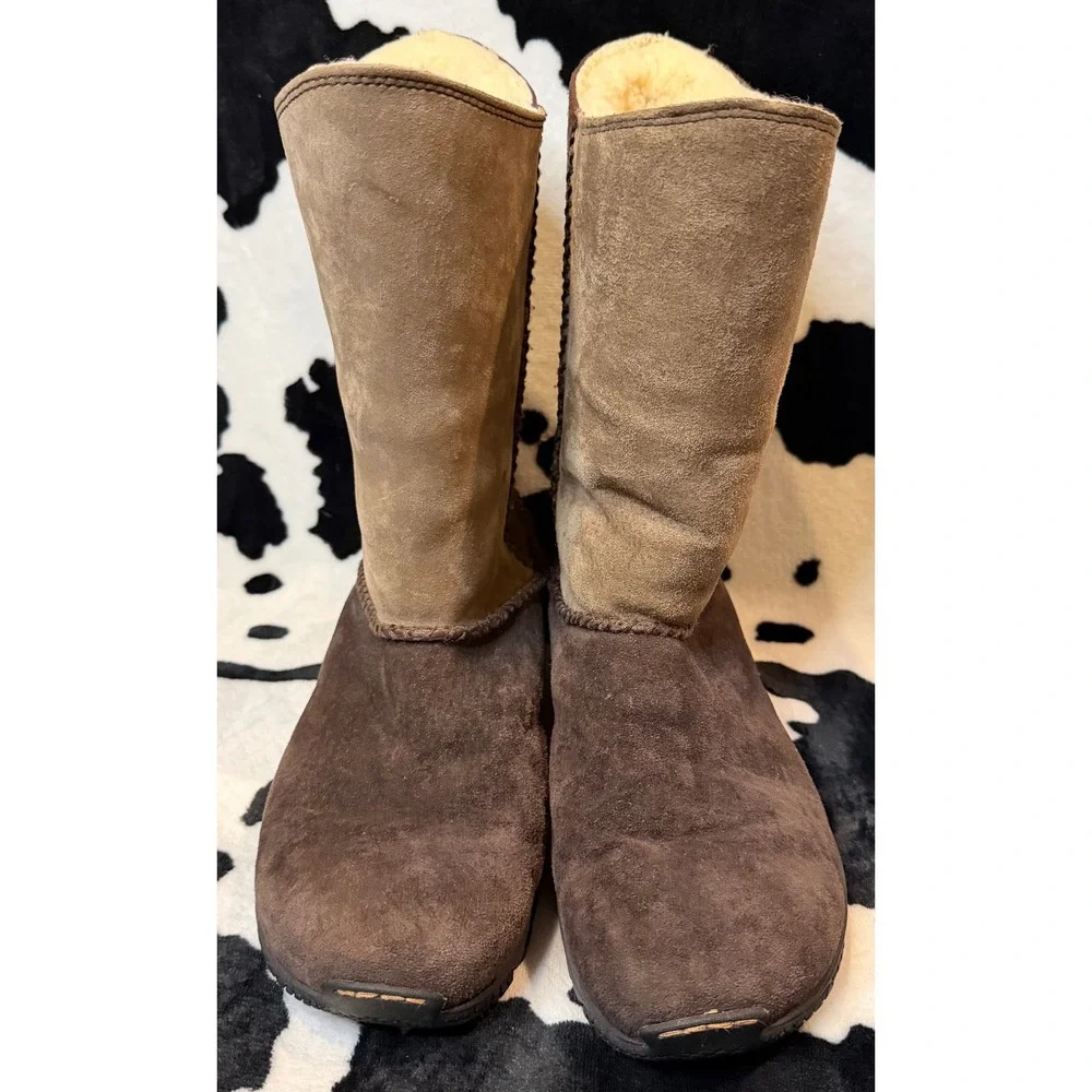 Merrell Womens Brown Suede Mid Calf Winter Boots Faux Fur Lined Air Cushion Sole